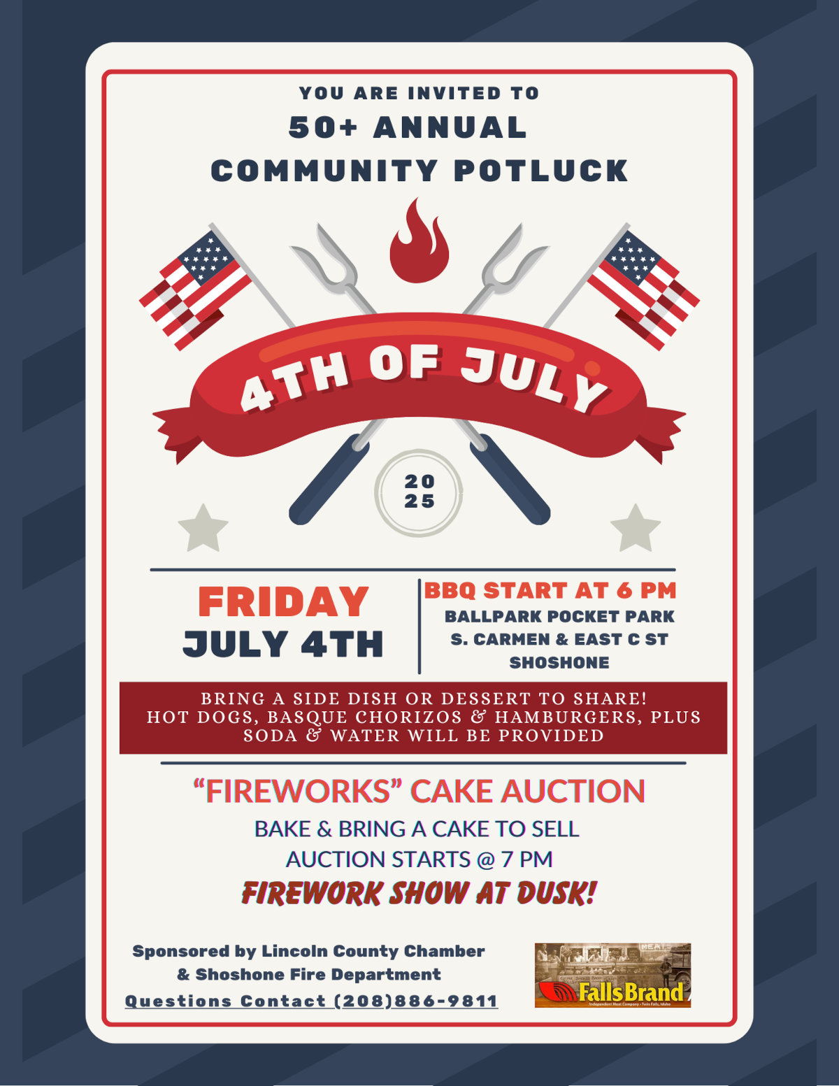 4th Of July BBQ Flyer 2025 The Lincoln County Chamber of Commerce presents the 4th of July celebration and community picnic in Shoshone, Idaho.